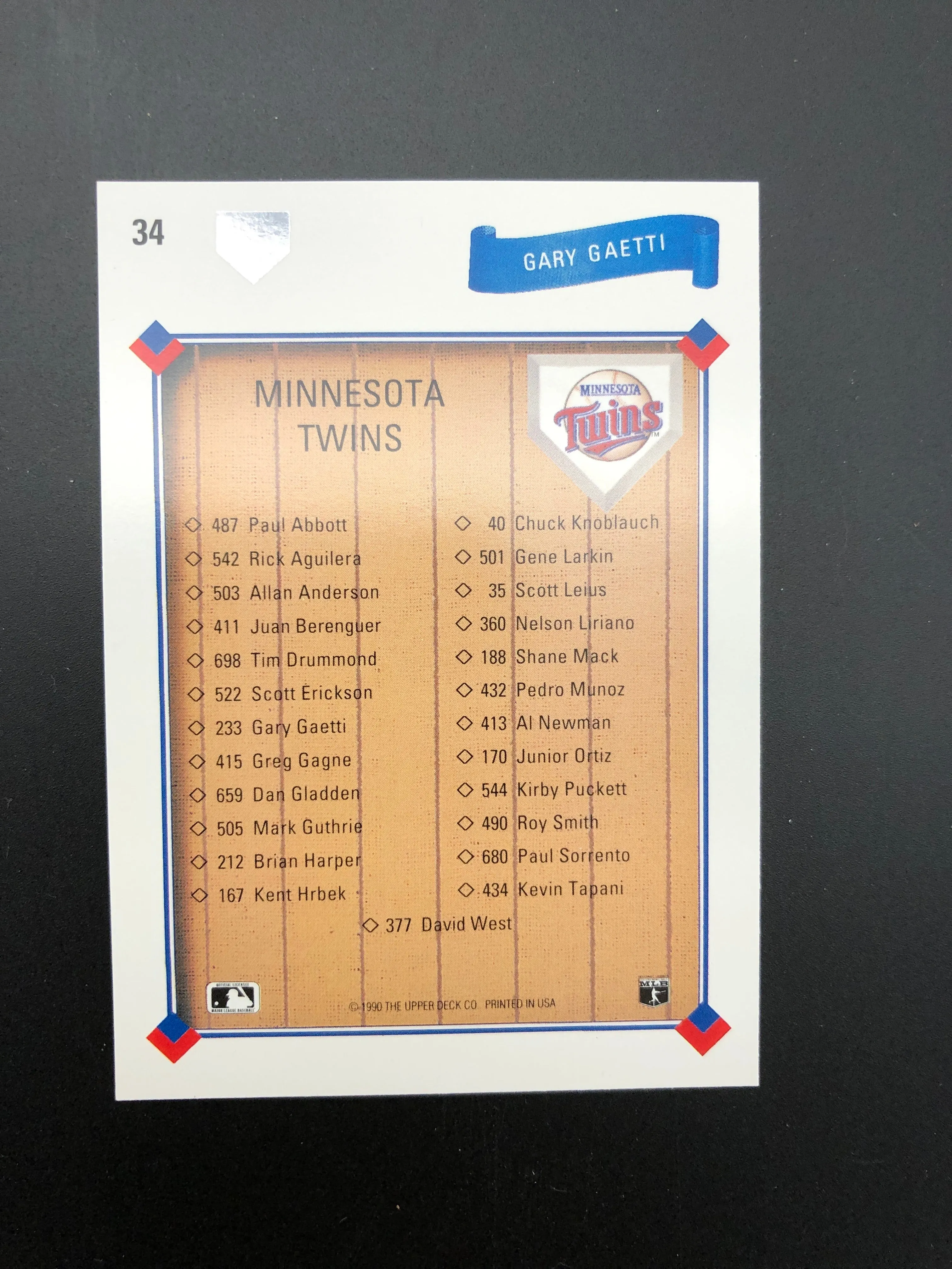 #34 Gary Gaetti Minnesota Twins 1991 Upper Deck Baseball Trading Card