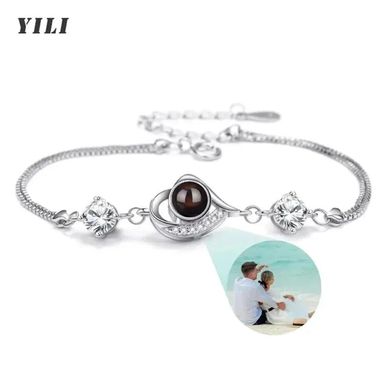 Custom Photo Bracelet Personalized Photo Projection Bracelet Circle Photo Bracelets with Picture Inside for Women/Men/Couple
