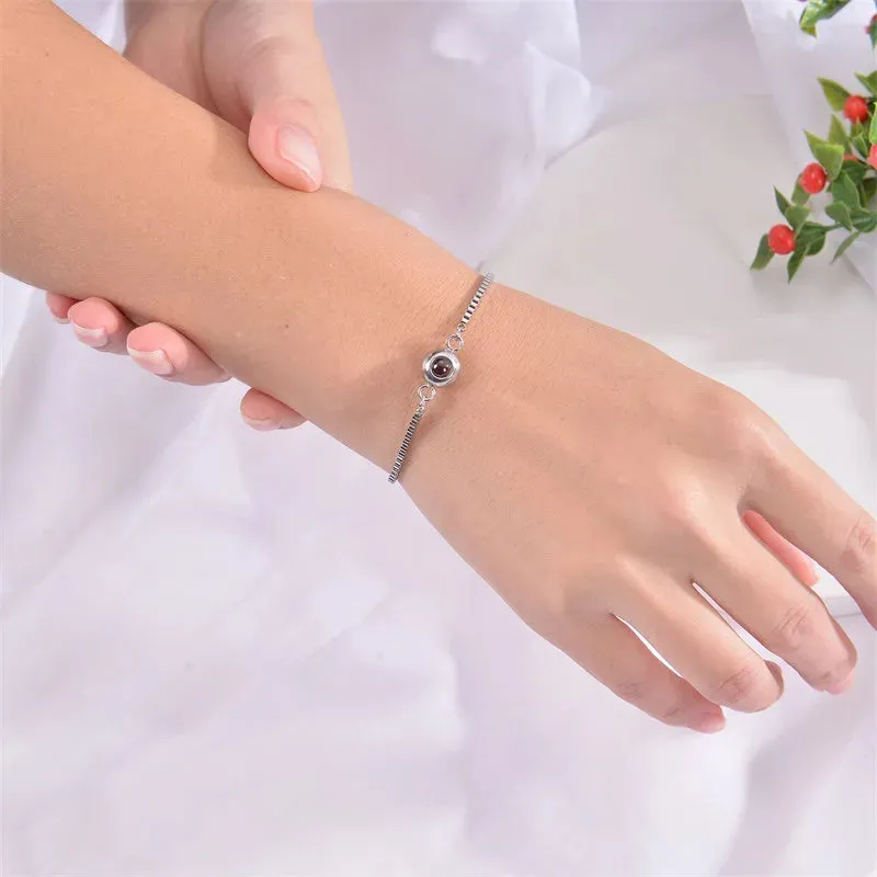Custom Photo Bracelet Personalized Photo Projection Bracelet Circle Photo Bracelets with Picture Inside for Women/Men/Couple