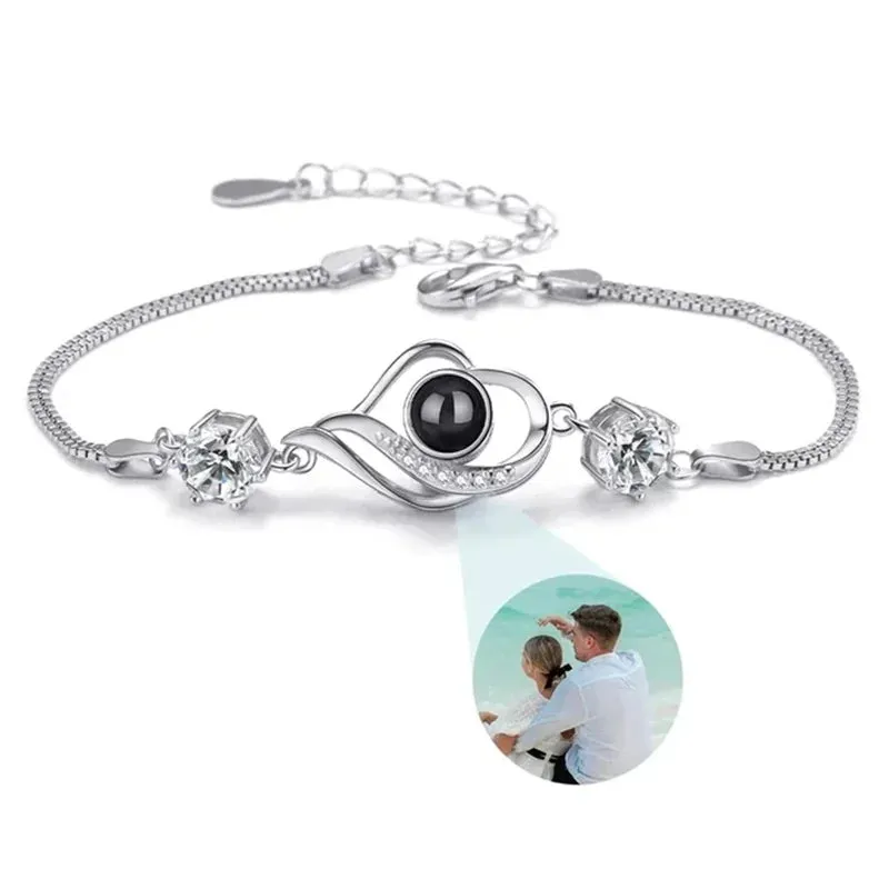 Custom Photo Bracelet Personalized Photo Projection Bracelet Circle Photo Bracelets with Picture Inside for Women/Men/Couple