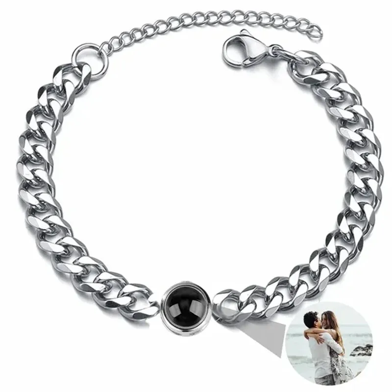 Custom Photo Bracelet Personalized Photo Projection Bracelet Circle Photo Bracelets with Picture Inside for Women/Men/Couple