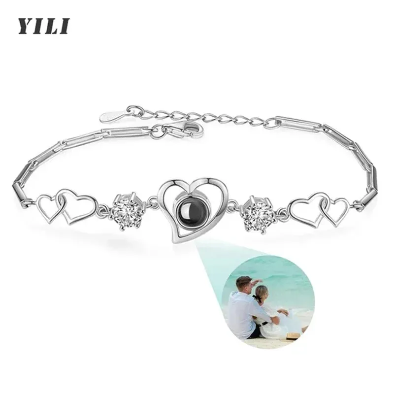 Custom Photo Bracelet Personalized Photo Projection Bracelet Circle Photo Bracelets with Picture Inside for Women/Men/Couple