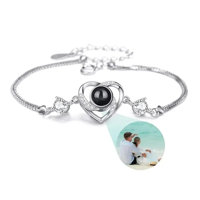 Custom Photo Bracelet Personalized Photo Projection Bracelet Circle Photo Bracelets with Picture Inside for Women/Men/Couple