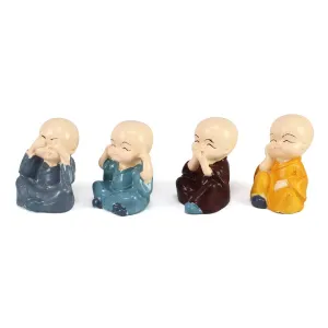 MF Colorful 4 Monks Buddha Figurines - for Home Decor| Office Decor| Chrismas Decor| Diwali Decor| Vaastu Decor| Fengshui