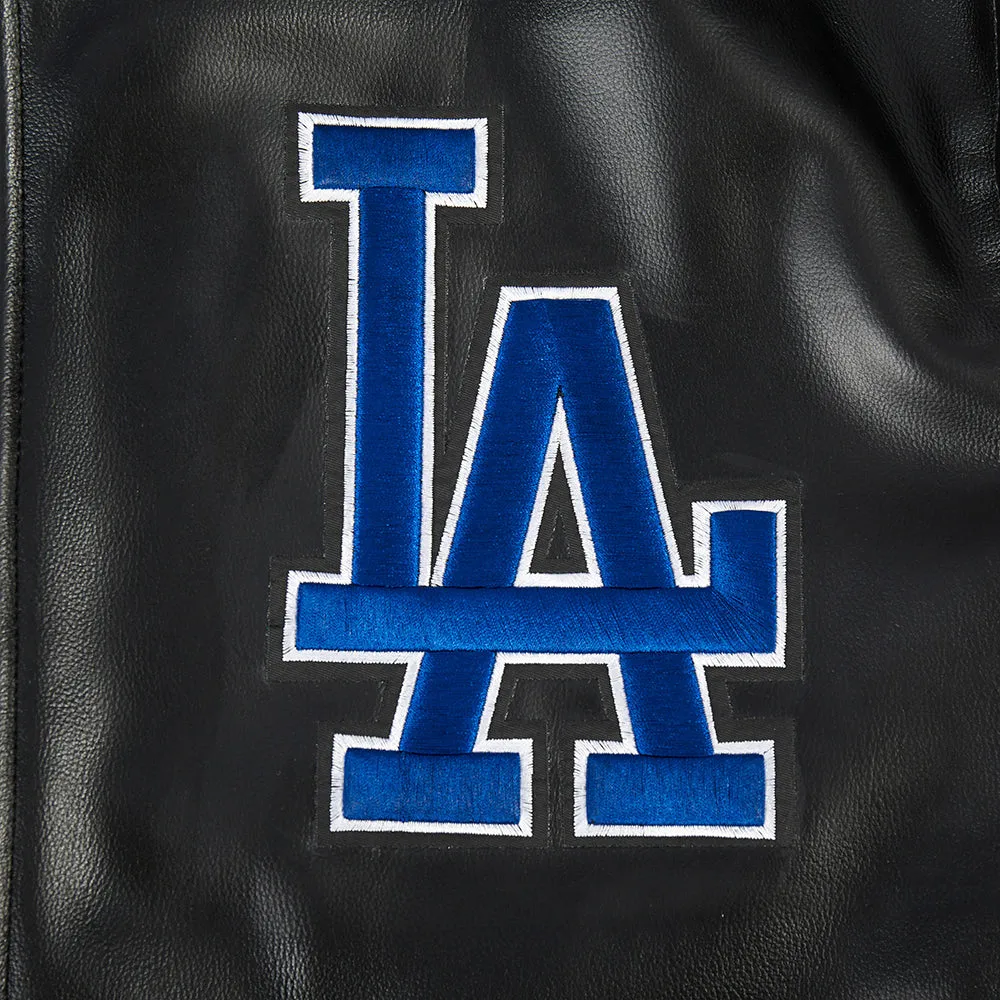 MLB LOS ANGELES DODGERS CITY SIGNATURE MEN'S LEATHER VARSITY JACKET (BLACK/WHITE)