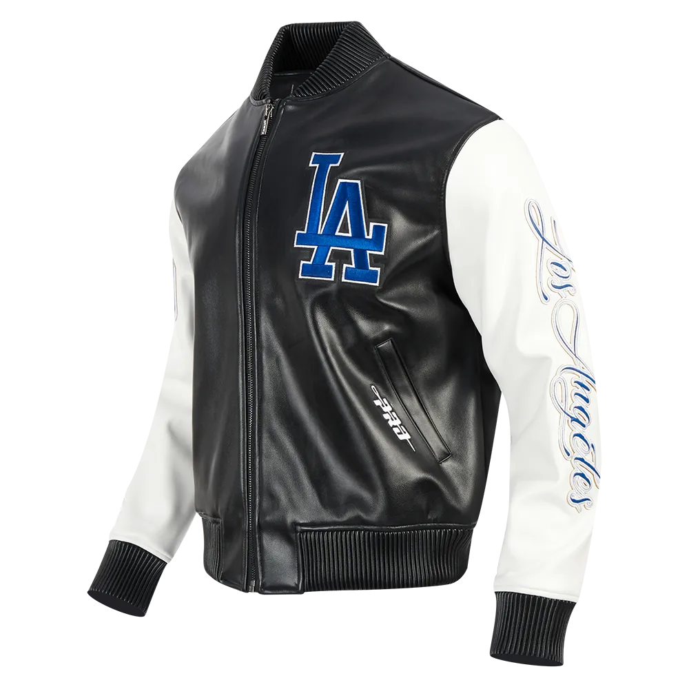 MLB LOS ANGELES DODGERS CITY SIGNATURE MEN'S LEATHER VARSITY JACKET (BLACK/WHITE)