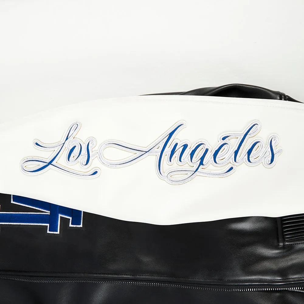 MLB LOS ANGELES DODGERS CITY SIGNATURE MEN'S LEATHER VARSITY JACKET (BLACK/WHITE)