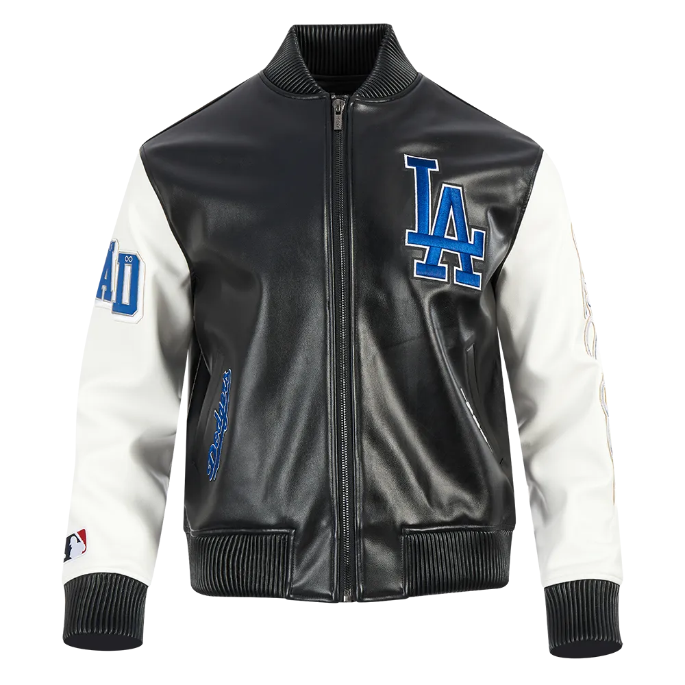 MLB LOS ANGELES DODGERS CITY SIGNATURE MEN'S LEATHER VARSITY JACKET (BLACK/WHITE)
