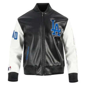 MLB LOS ANGELES DODGERS CITY SIGNATURE MEN'S LEATHER VARSITY JACKET (BLACK/WHITE)