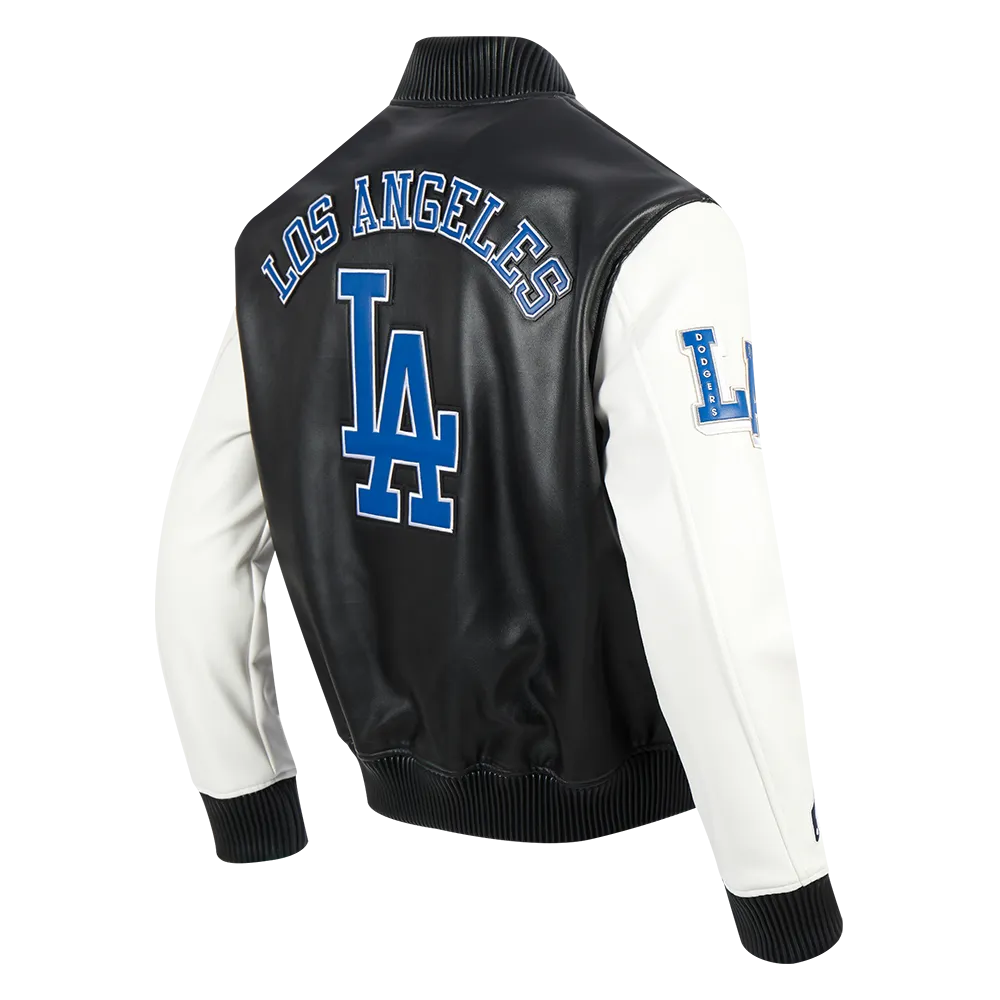 MLB LOS ANGELES DODGERS CITY SIGNATURE MEN'S LEATHER VARSITY JACKET (BLACK/WHITE)
