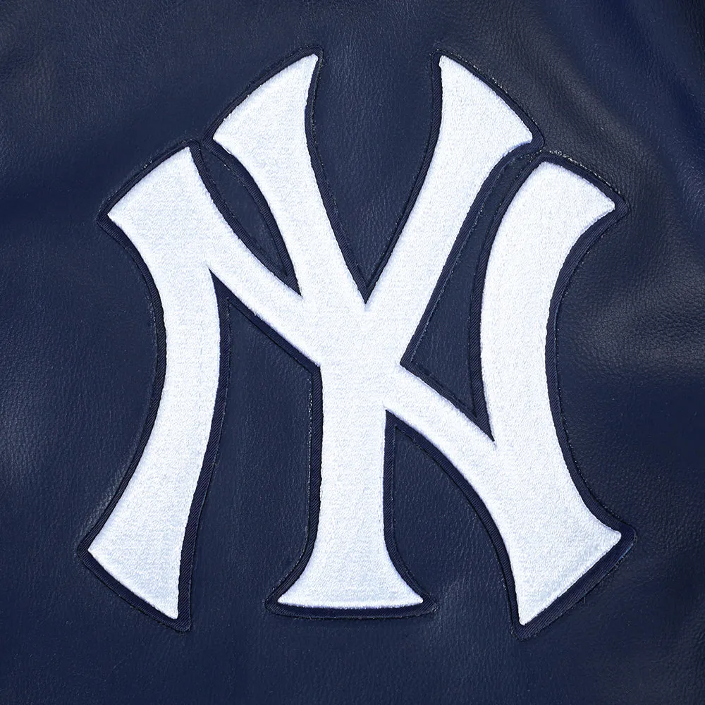 MLB NEW YORK YANKEES CITY SIGNATURE MEN'S LEATHER VARSITY JACKET (MIDNIGHT NAVY/WHITE)