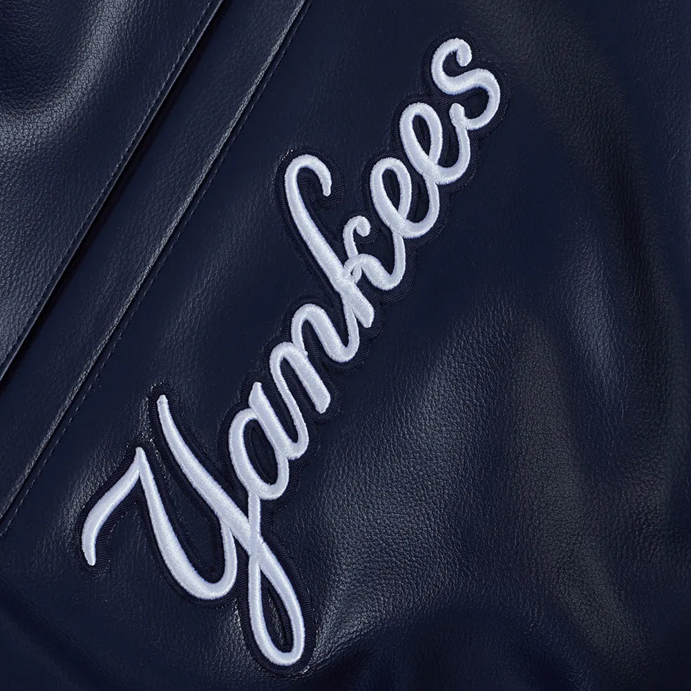 MLB NEW YORK YANKEES CITY SIGNATURE MEN'S LEATHER VARSITY JACKET (MIDNIGHT NAVY/WHITE)