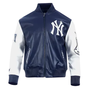 MLB NEW YORK YANKEES CITY SIGNATURE MEN'S LEATHER VARSITY JACKET (MIDNIGHT NAVY/WHITE)