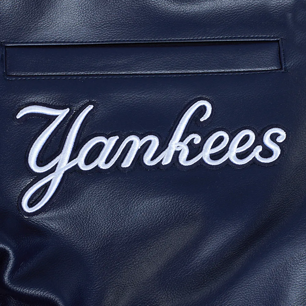 MLB NEW YORK YANKEES CITY SIGNATURE MEN'S LEATHER VARSITY JACKET (MIDNIGHT NAVY/WHITE)