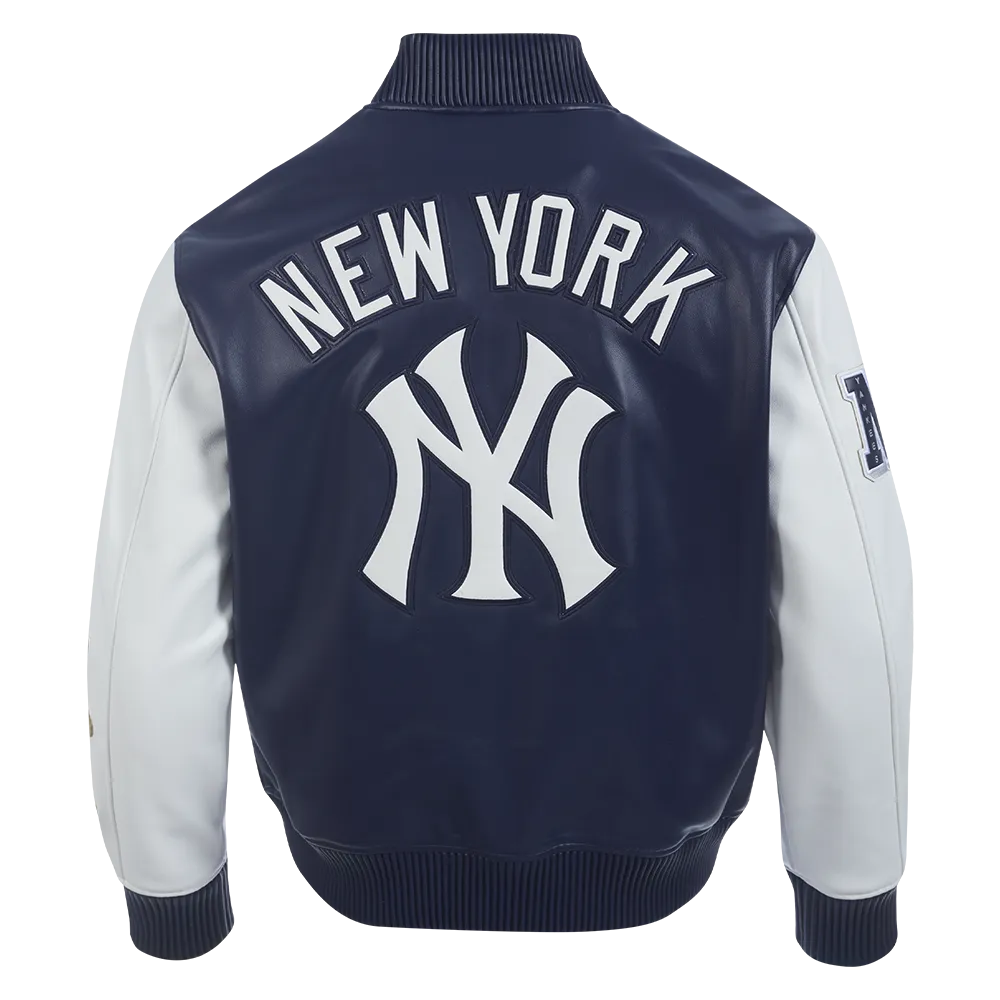 MLB NEW YORK YANKEES CITY SIGNATURE MEN'S LEATHER VARSITY JACKET (MIDNIGHT NAVY/WHITE)