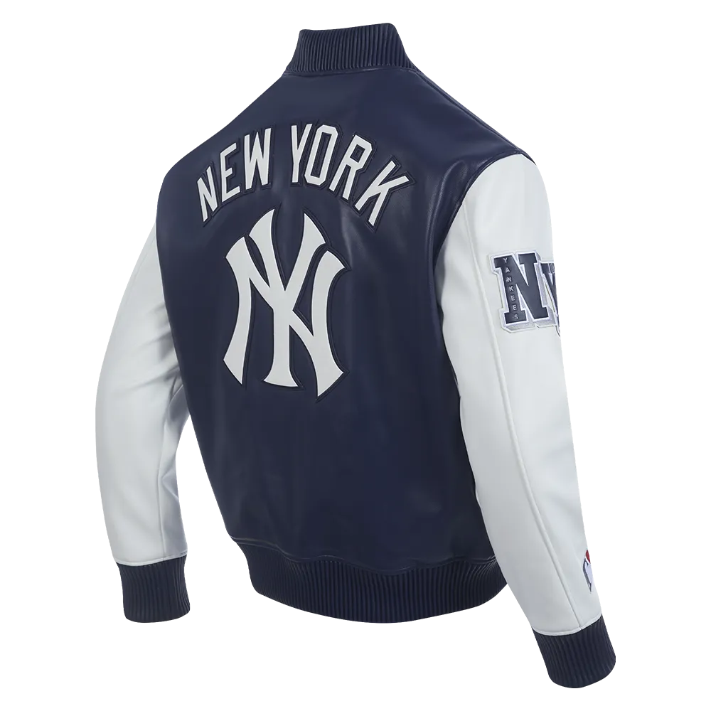 MLB NEW YORK YANKEES CITY SIGNATURE MEN'S LEATHER VARSITY JACKET (MIDNIGHT NAVY/WHITE)
