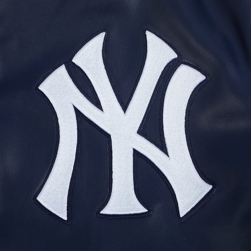 MLB NEW YORK YANKEES CITY SIGNATURE MEN'S LEATHER VARSITY JACKET (MIDNIGHT NAVY/WHITE)