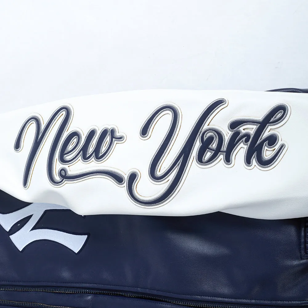 MLB NEW YORK YANKEES CITY SIGNATURE MEN'S LEATHER VARSITY JACKET (MIDNIGHT NAVY/WHITE)