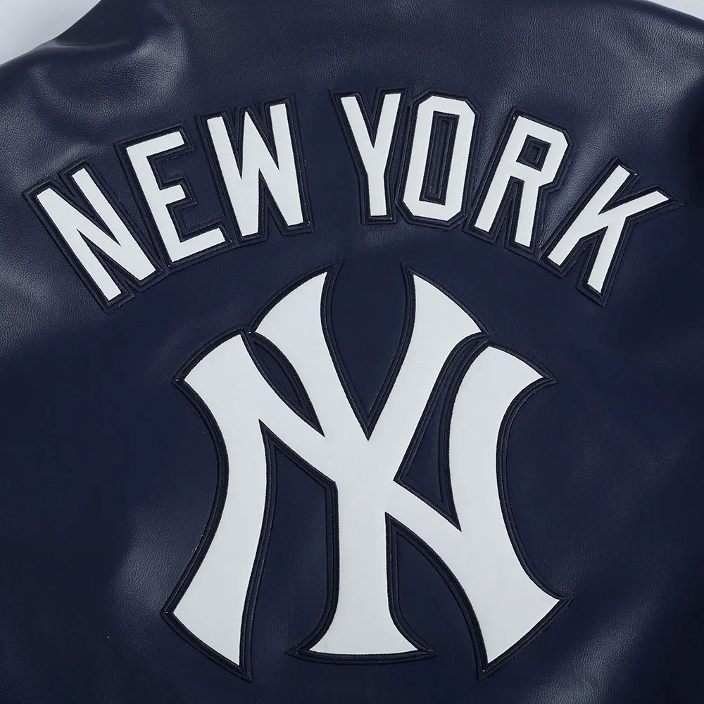 MLB NEW YORK YANKEES CITY SIGNATURE MEN'S LEATHER VARSITY JACKET (MIDNIGHT NAVY/WHITE)