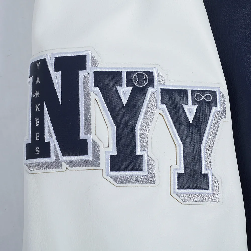 MLB NEW YORK YANKEES CITY SIGNATURE MEN'S LEATHER VARSITY JACKET (MIDNIGHT NAVY/WHITE)
