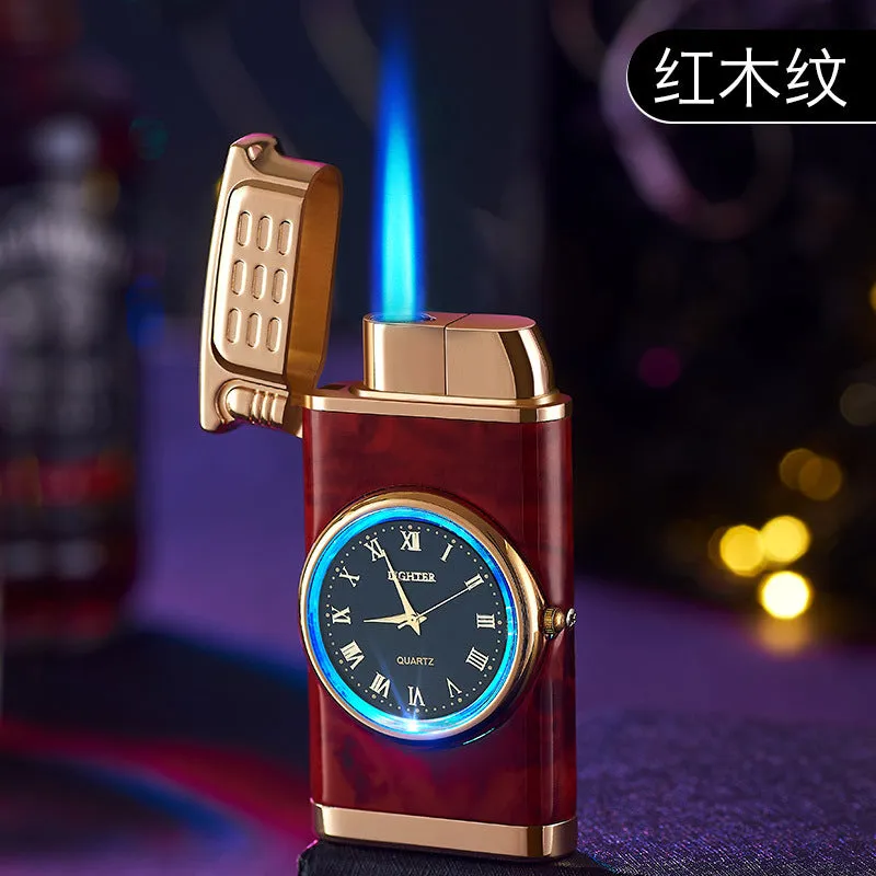 retro real watch blue light straight to the lighter metal windproof blue flame inflatable lighter can be engraved