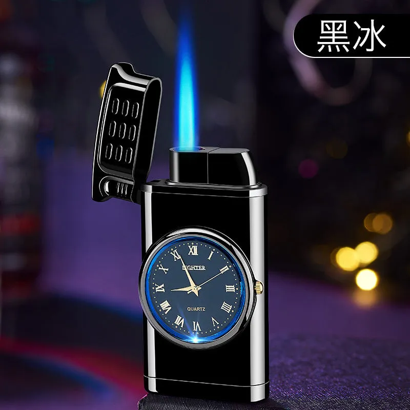 retro real watch blue light straight to the lighter metal windproof blue flame inflatable lighter can be engraved