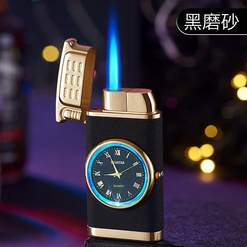 retro real watch blue light straight to the lighter metal windproof blue flame inflatable lighter can be engraved